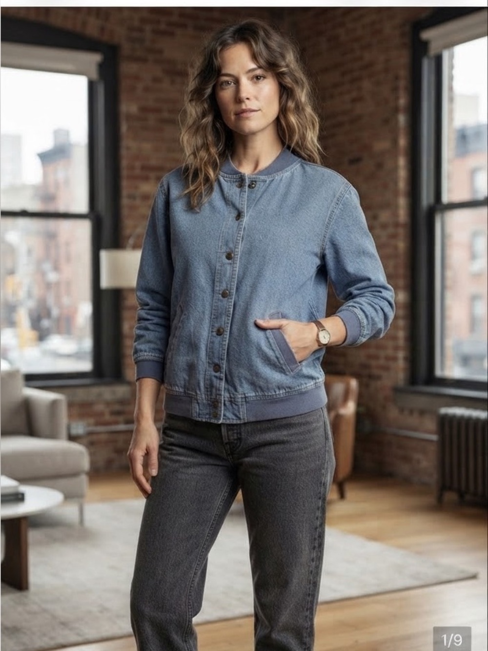 Vintage Blair Denim Baseball Jacket Women's L Blue Long Sleeve *see Photos